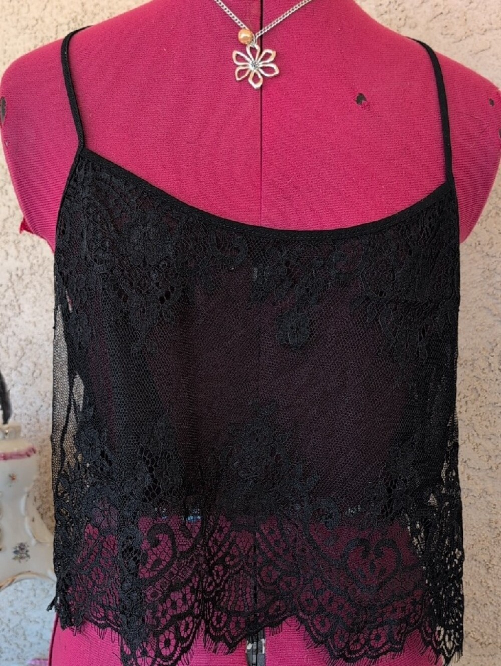 2 Pc lingerie By In Bloom Sz M Sheer Lace Cami &  Bottoms- Black - Picture 4 of 10